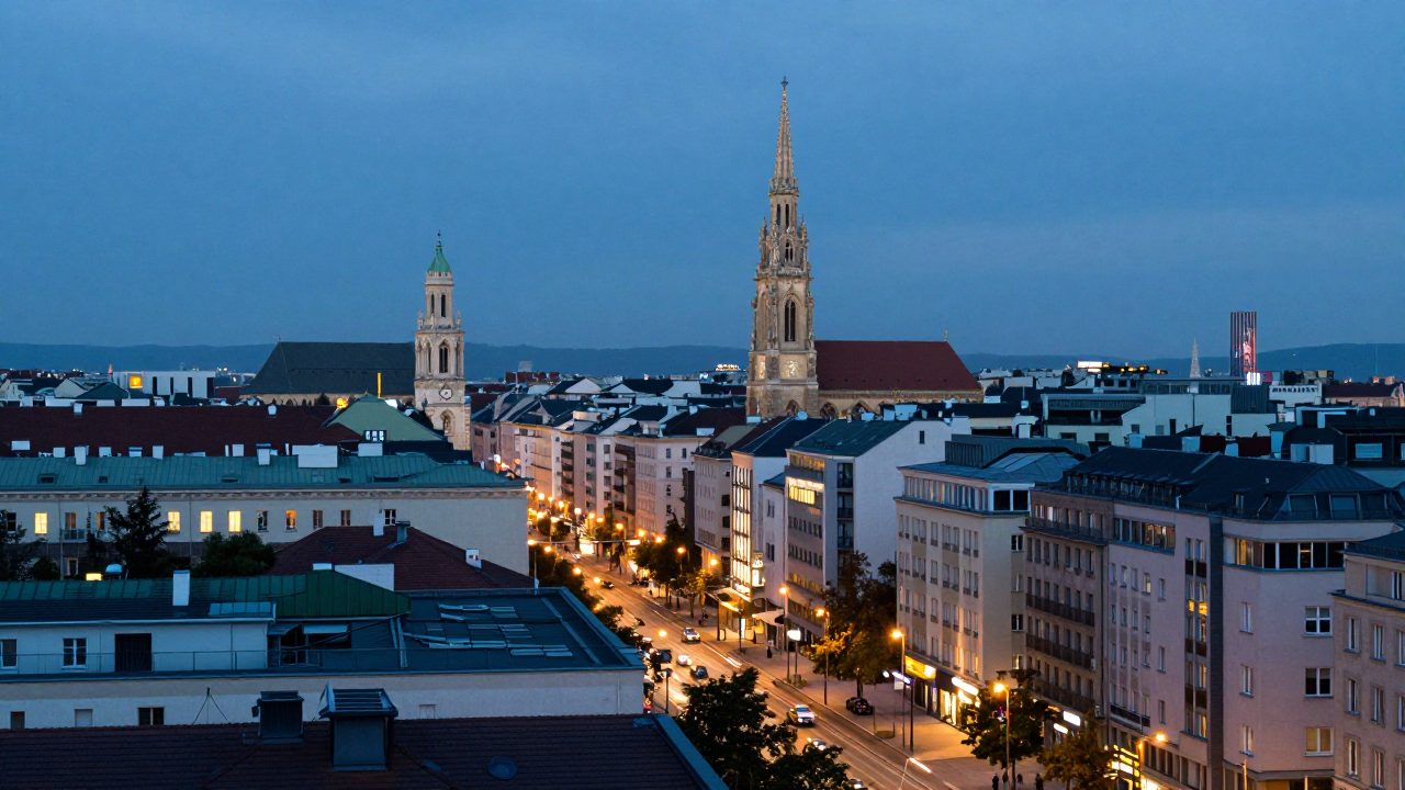 Evening Vienna skyline near Neubau district