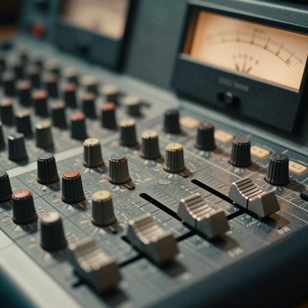 Nahaufnahme eines Analog-Faders an der Konsole