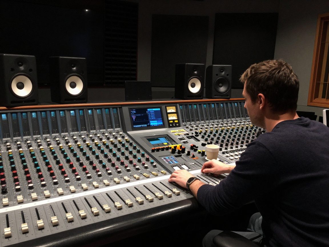 Engineer mixing at hybrid analog-digital desk